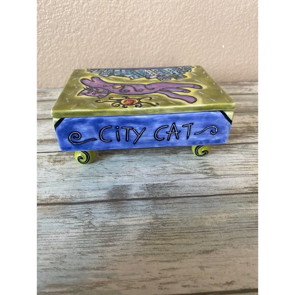 Happy Cat by Outi “City Cat” Hand Painted Ceramic Trinket Box Cat Lover Gift Col - Picture 8 of 15
